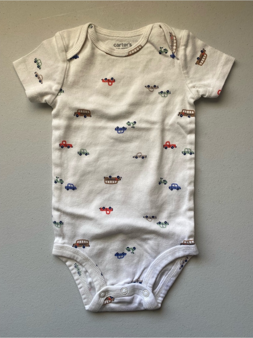Carter's Child of Mine White Colorful Vehicles Cars Baby Bodysuit 12M